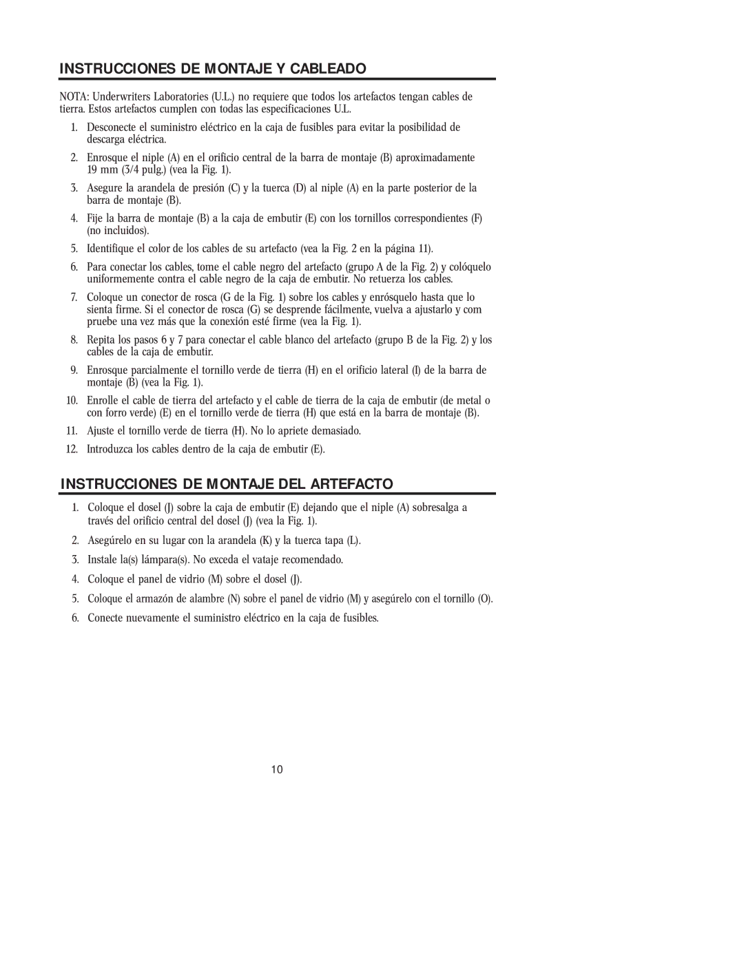 Westinghouse W-207 071705 owner manual Instrucciones DE Montaje Y Cableado, Instrucciones DE Montaje DEL Artefacto 