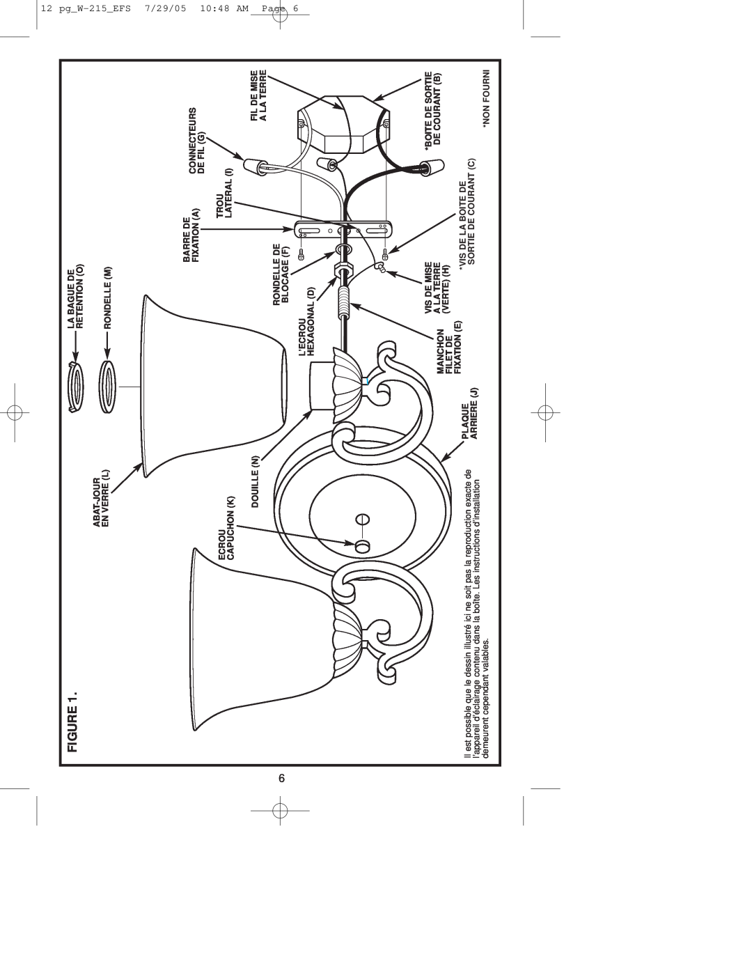 Westinghouse owner manual pg W-215 EFS7/29/05 10 48 AM Page, Abat-Jour En Verre L Ecrou Capuchon K Douille N 