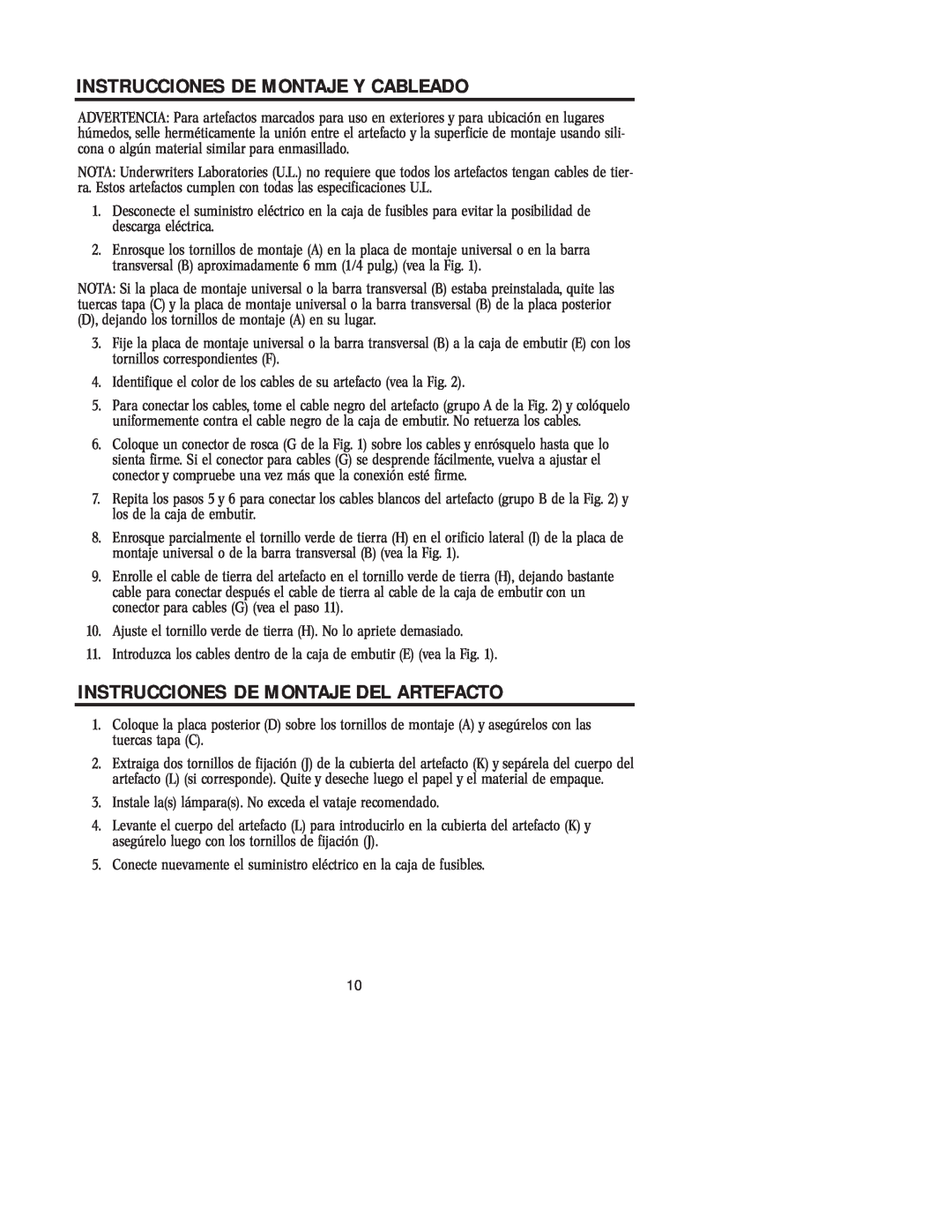 Westinghouse W-230 owner manual Instrucciones De Montaje Y Cableado, Instrucciones De Montaje Del Artefacto 