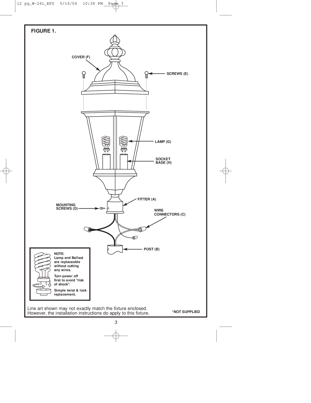 Westinghouse W-261 owner manual Line art shown may not exactly match the fixture enclosed 