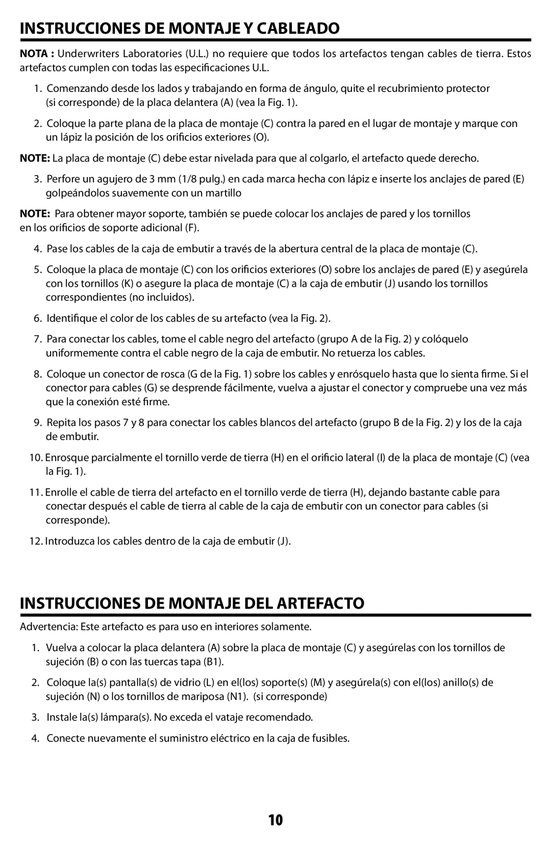 Westinghouse W-351 owner manual Instrucciones DE Montaje Y Cableado, Instrucciones DE Montaje DEL Artefacto 