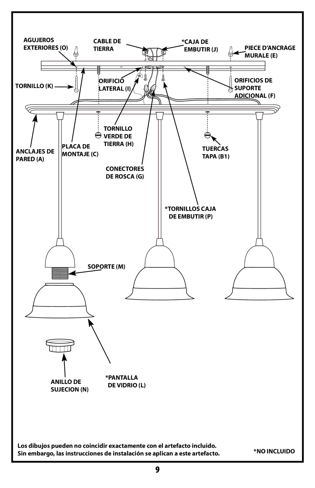 Westinghouse W-351 owner manual Agujeros Cable DE Caja DE Exteriores O Tierra Embutir J, Tornillo K, Orificio Lateral 