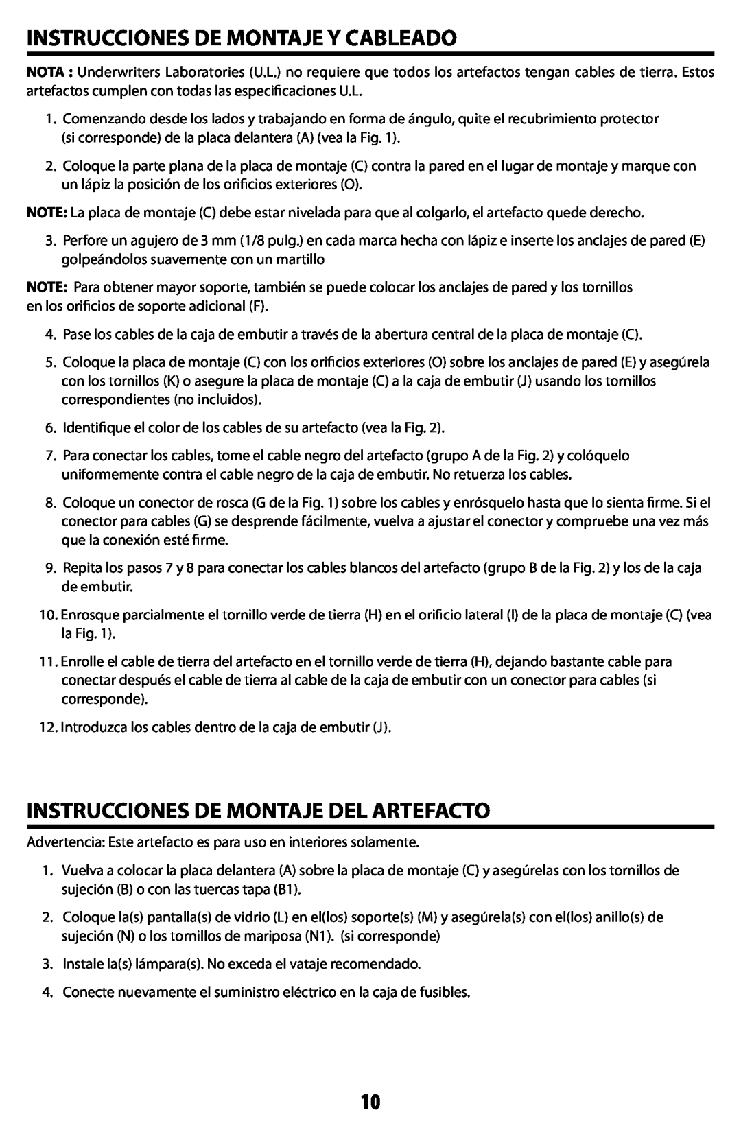 Westinghouse W-351 owner manual Instrucciones De Montaje Y Cableado, Instrucciones De Montaje Del Artefacto 