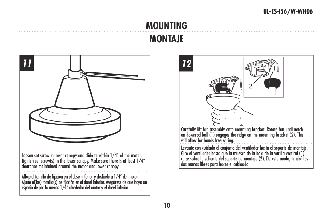 Westinghouse W-WH06 owner manual Mounting Montaje 