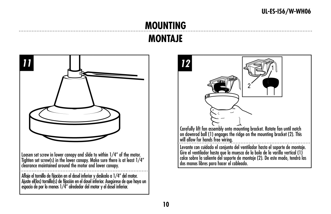 Westinghouse owner manual Mounting Montaje, UL-ES-I56/W-WH06 