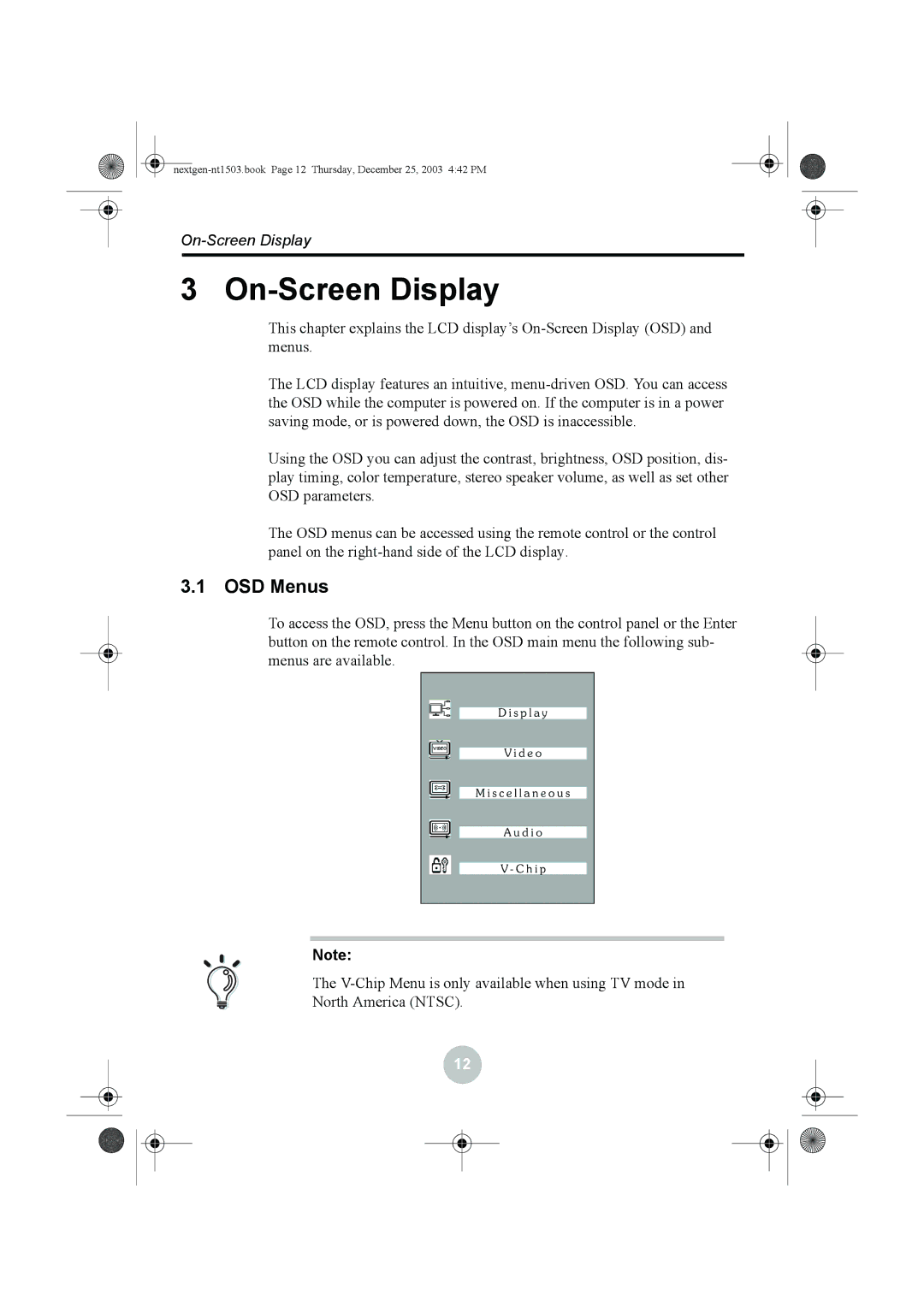 Westinghouse W31501 manual On-Screen Display, OSD Menus 