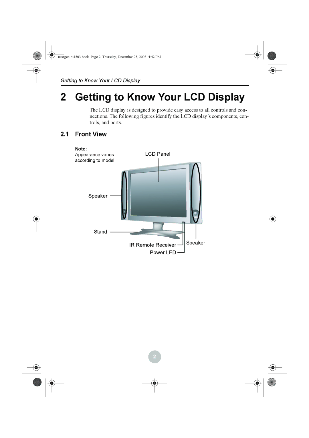 Westinghouse W31501 manual Getting to Know Your LCD Display, Front View 