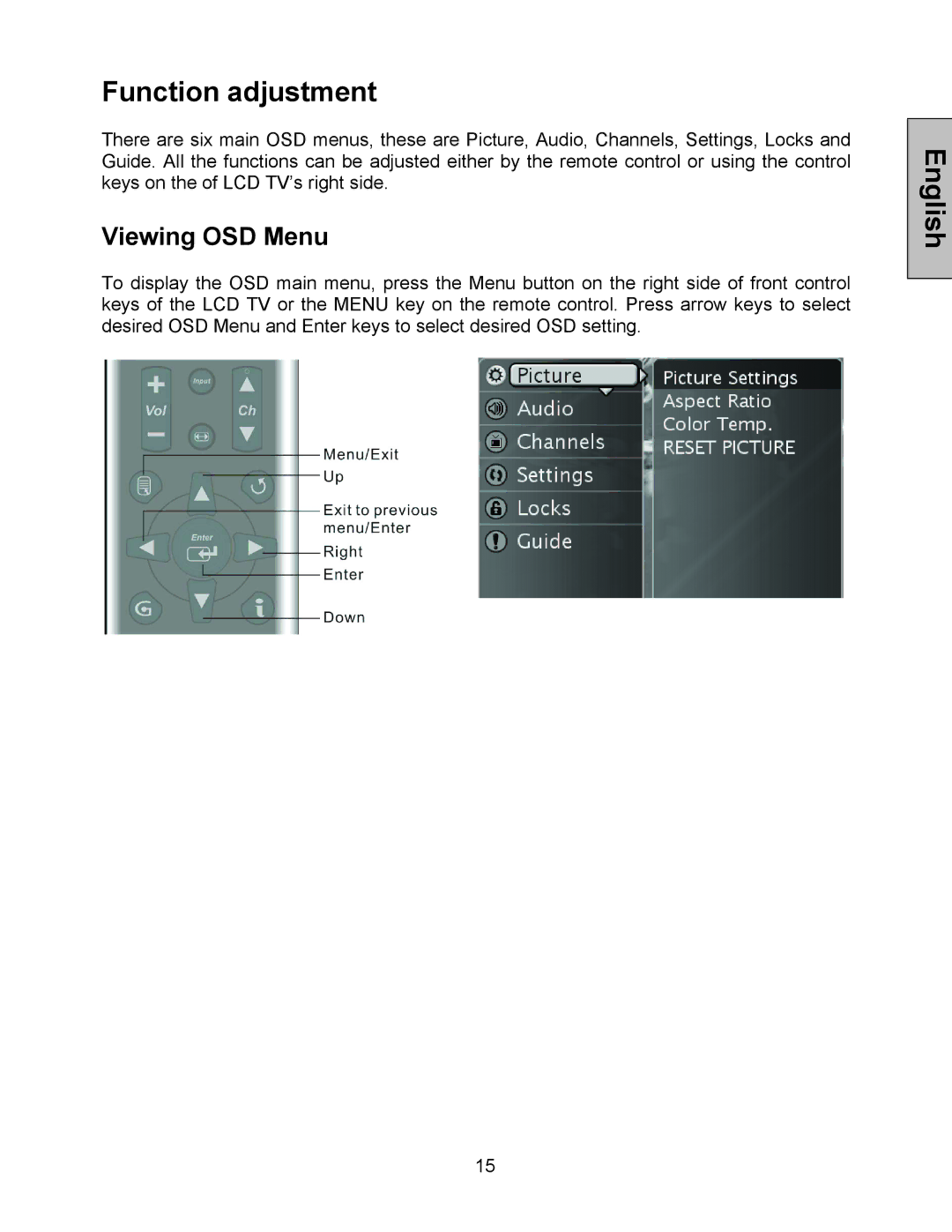 Westinghouse W3213 HD manual Function adjustment, Viewing OSD Menu 