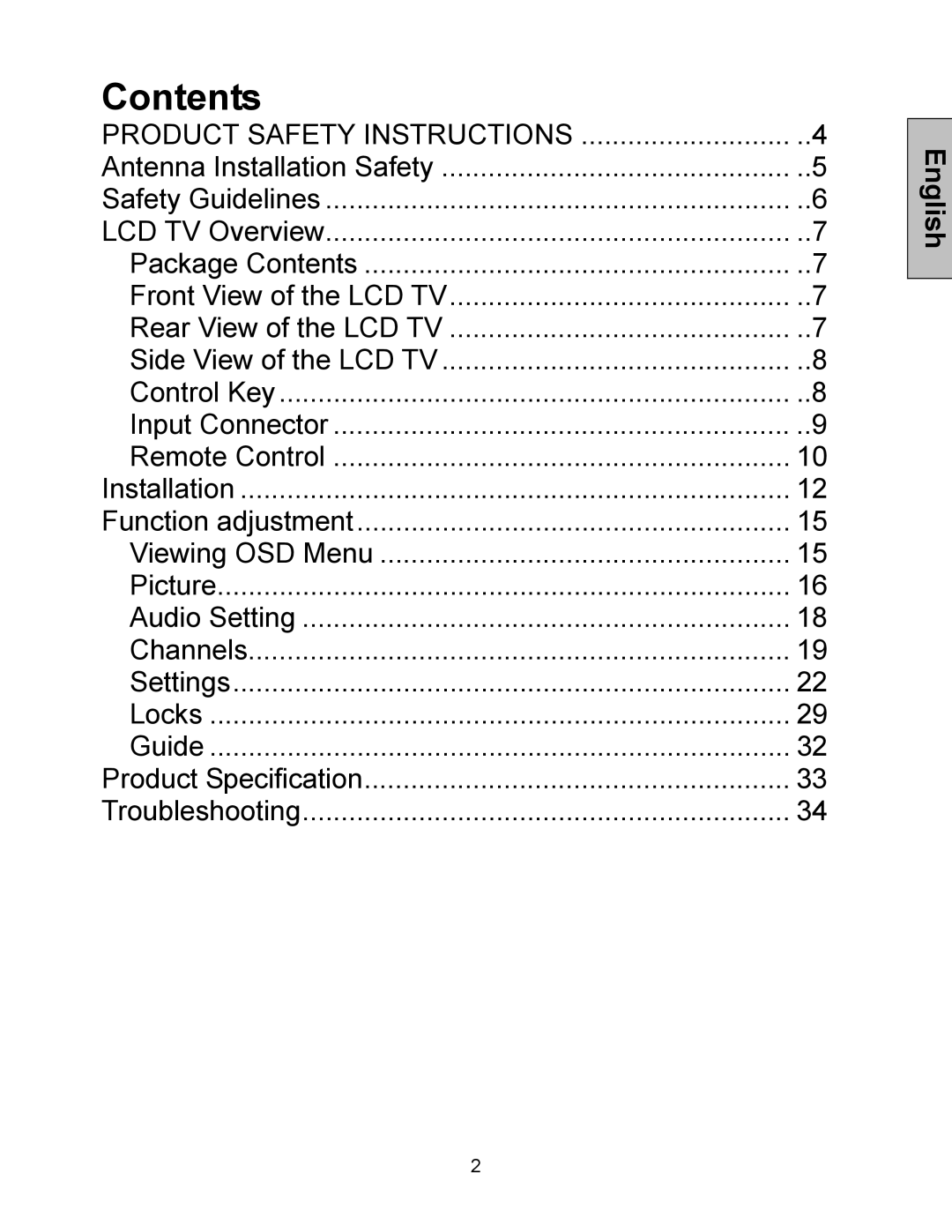 Westinghouse W3213 HD manual Contents 