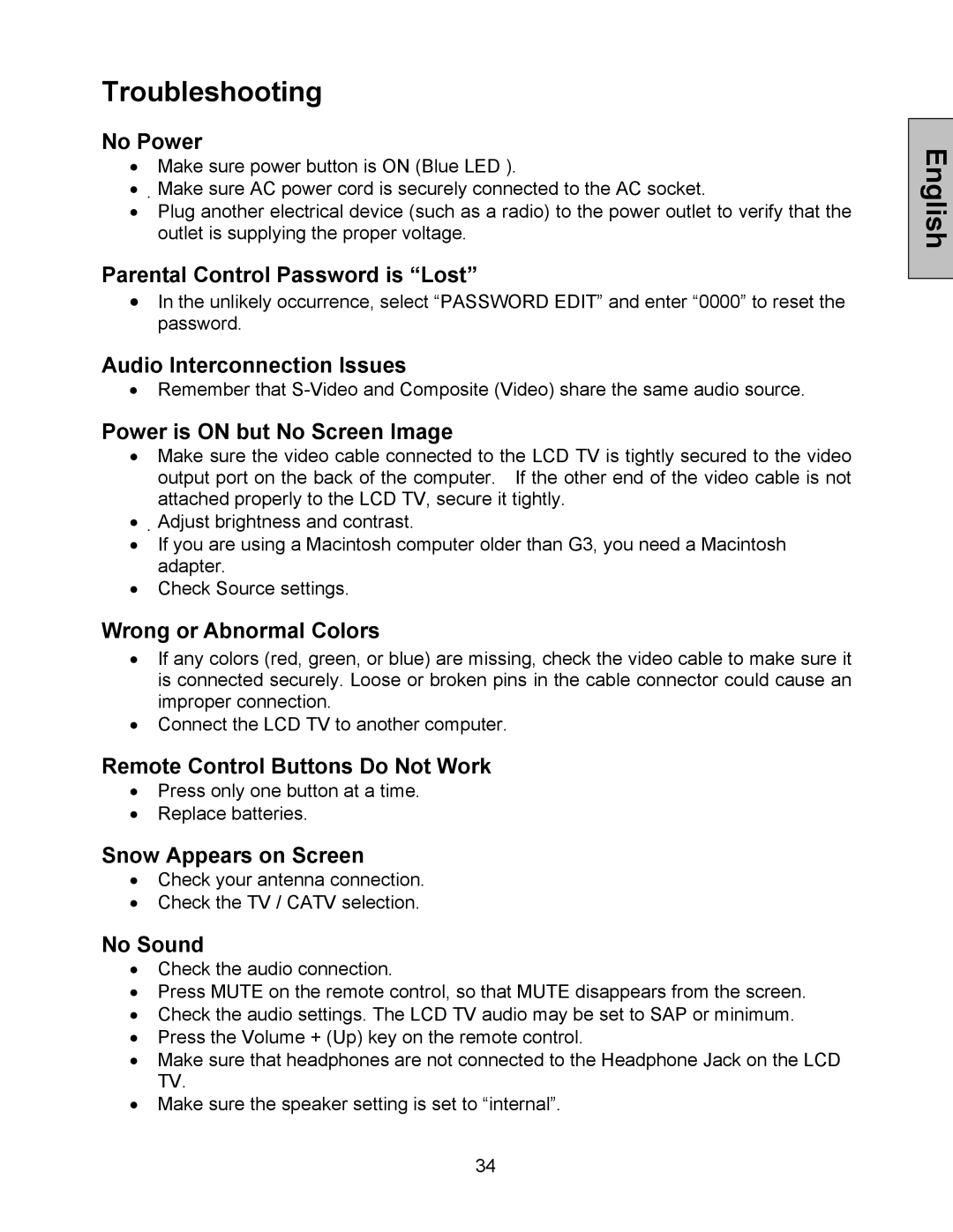 Westinghouse W3213 HD manual Troubleshooting 