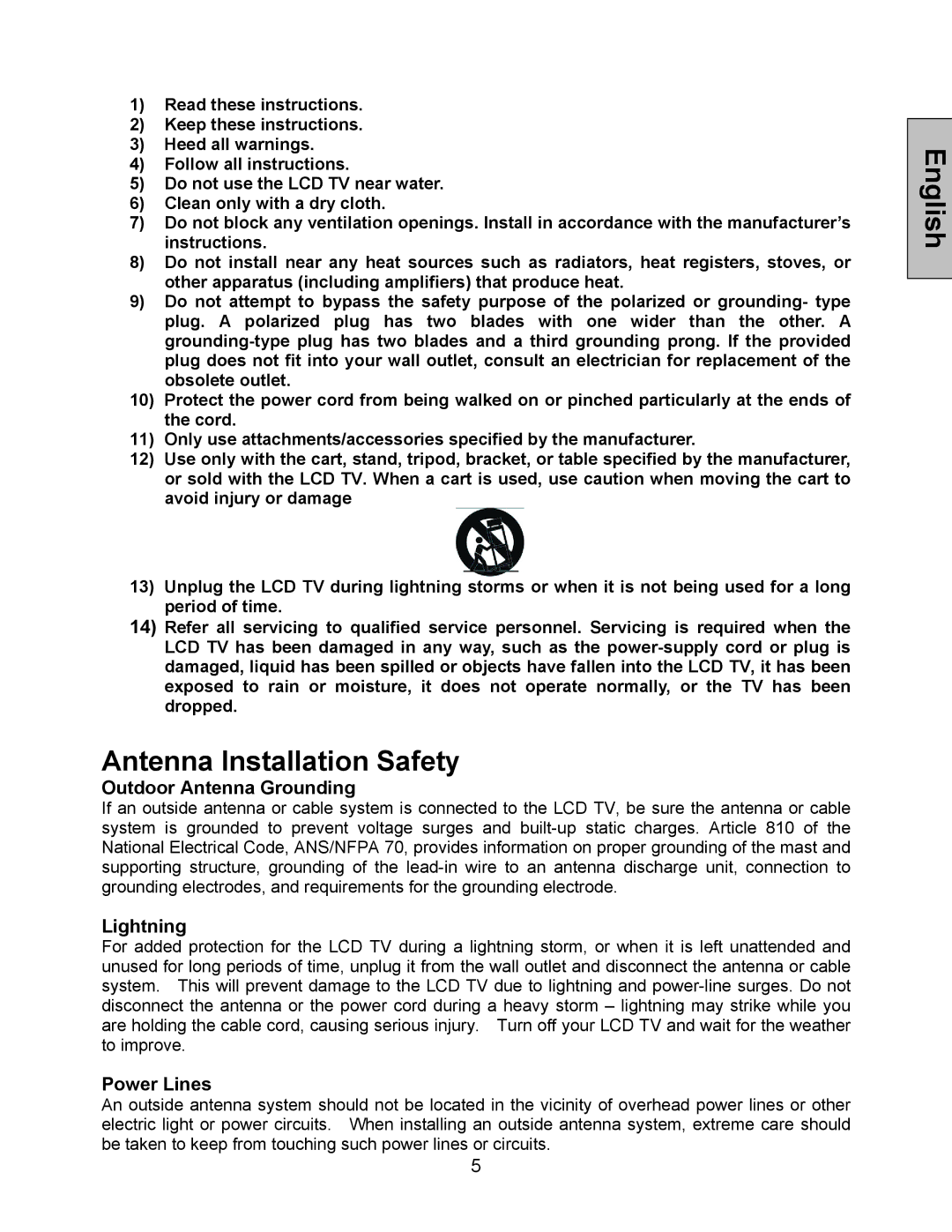 Westinghouse W3213 HD manual Antenna Installation Safety, Outdoor Antenna Grounding 