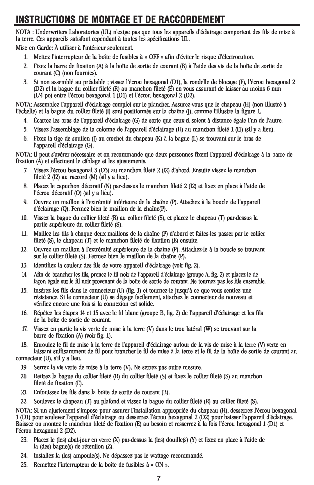 Westinghouse W348 owner manual Instructions De Montage Et De Raccordement 