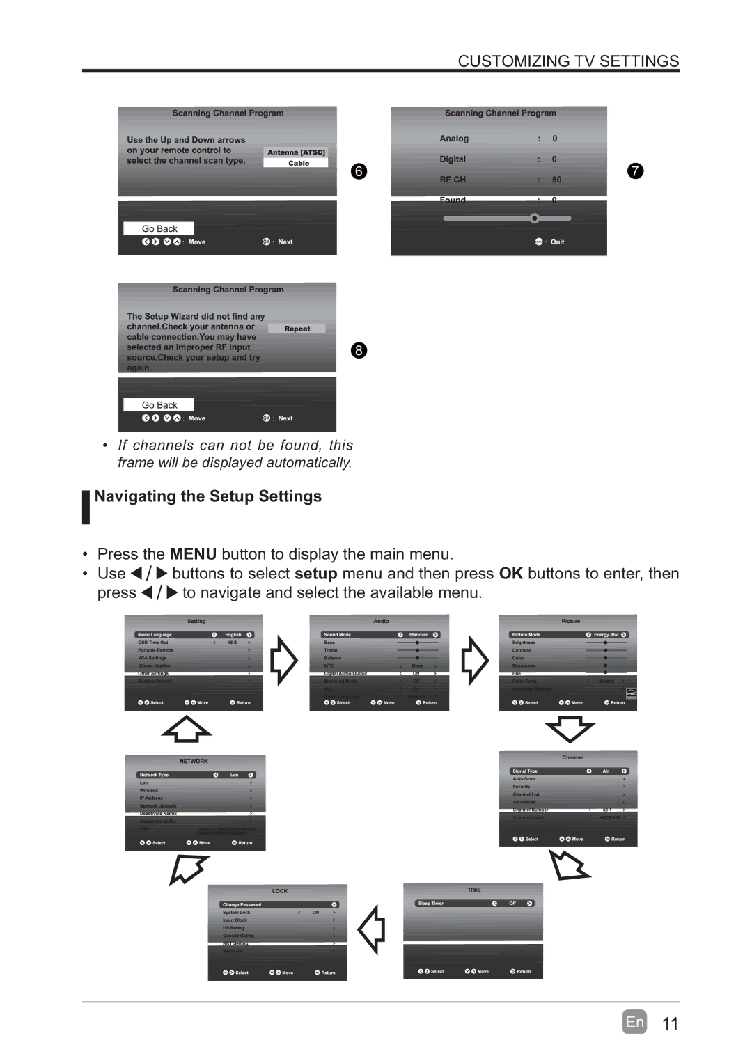 Westinghouse WD60MB2240 user manual Navigating the Setup Settings 