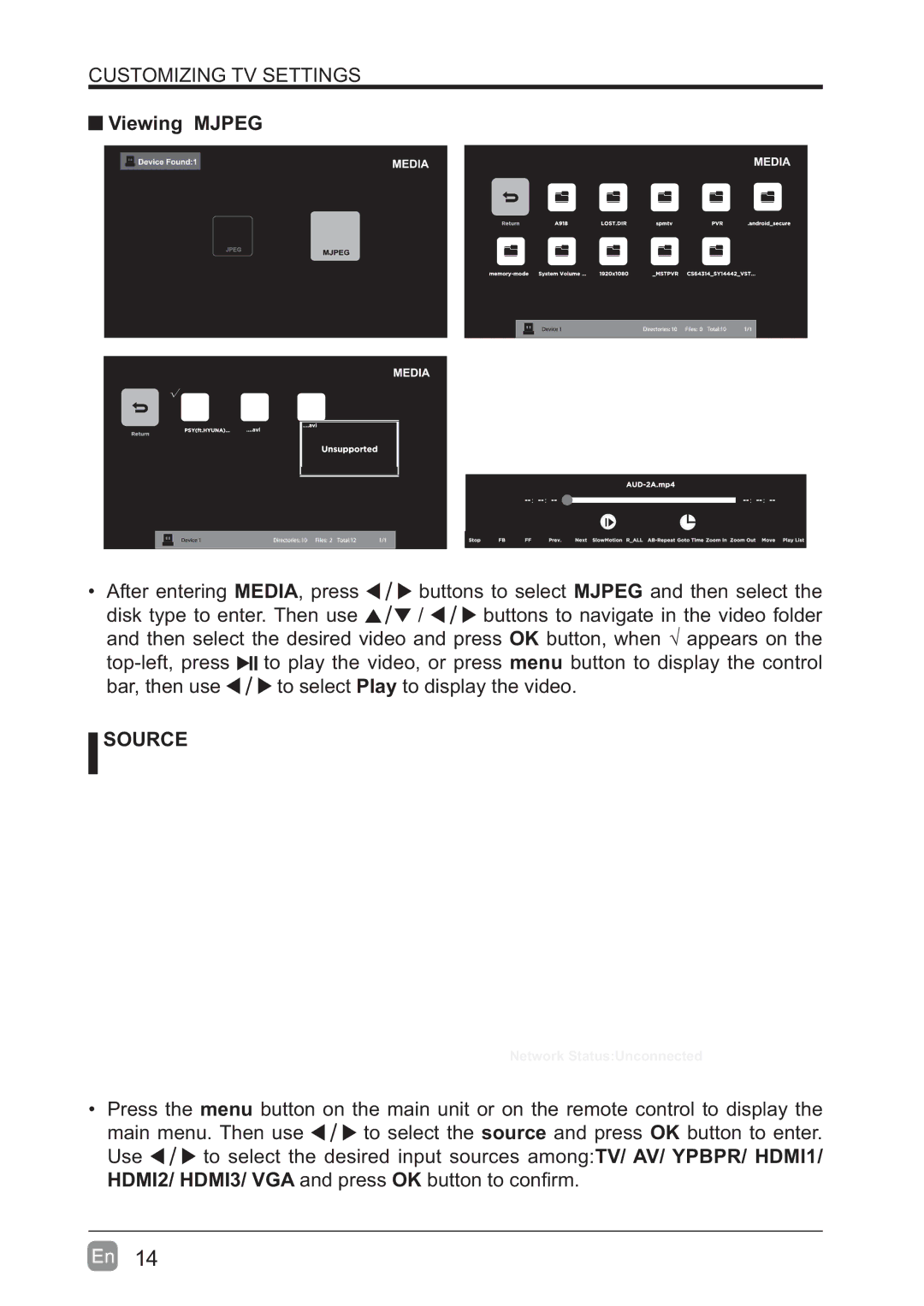 Westinghouse WD60MB2240 user manual Viewing Mjpeg, Source, HDMI2/ HDMI3/ VGA and press OK 