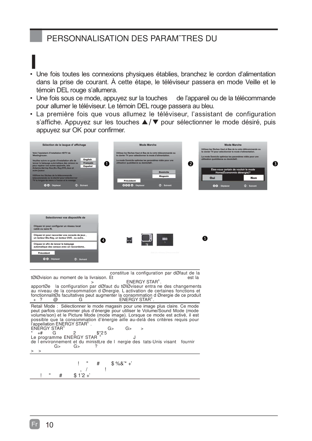 Westinghouse WD60MB2240 user manual Personnalisation DES Paramètres DU, Energy Star 