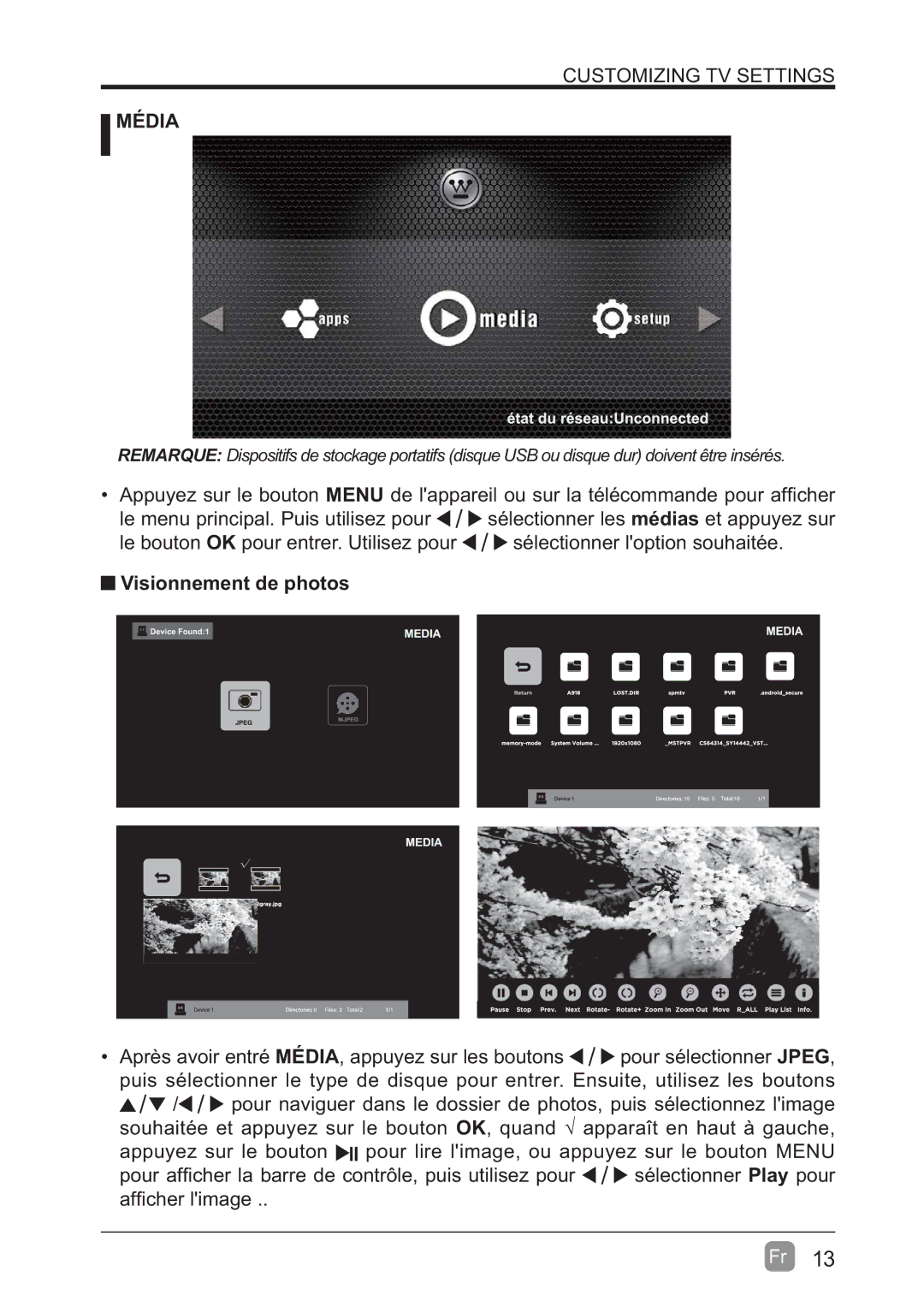 Westinghouse WD60MB2240 user manual Média, Visionnement de photos 