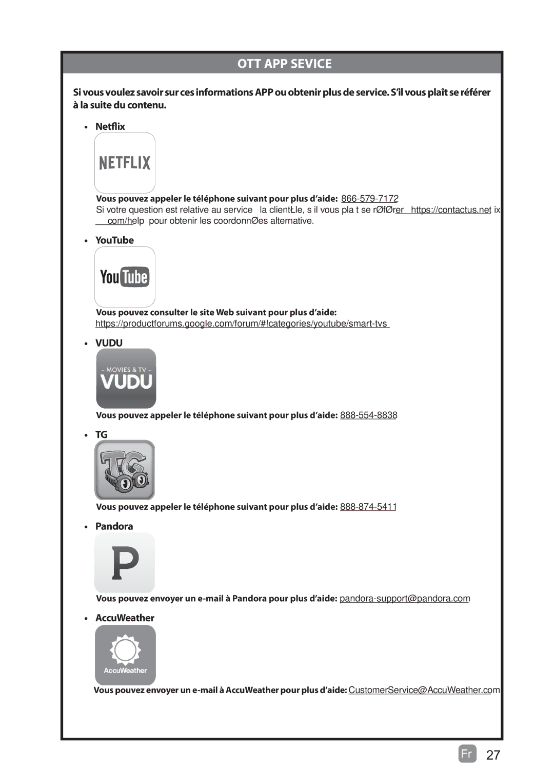 Westinghouse WD60MB2240 user manual OTT APP Sevice 