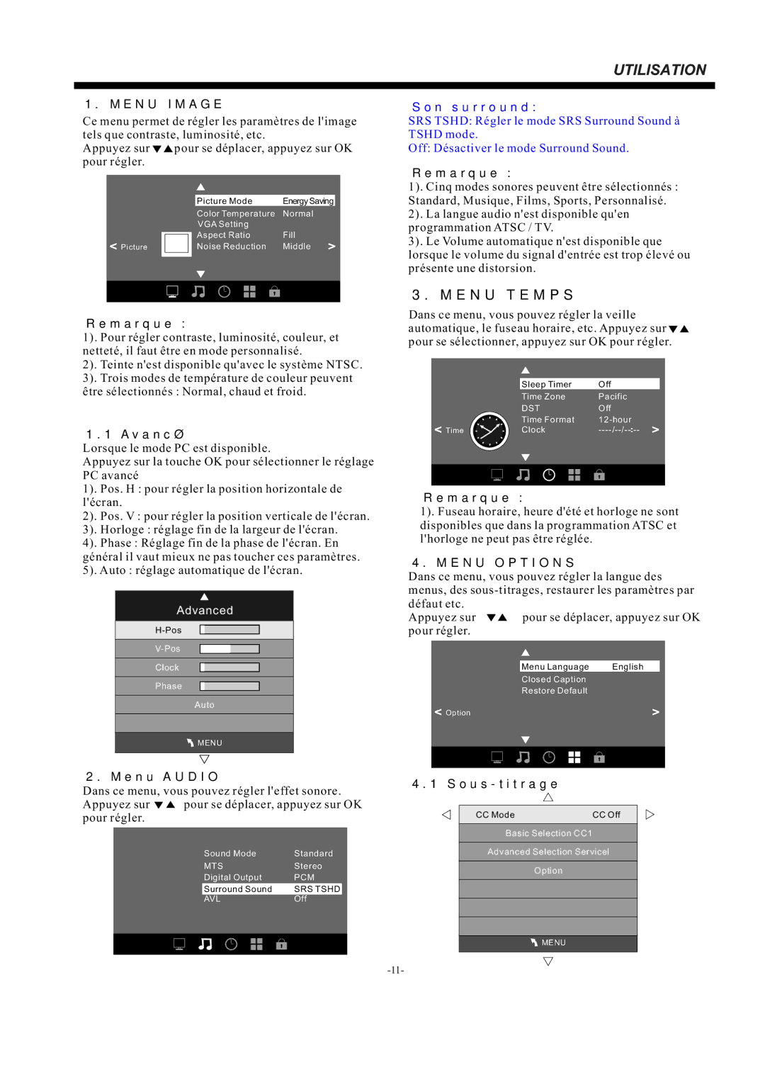 Westinghouse Westinghouse Television, DW37H1G1 manual Menu Image, Menu Options 