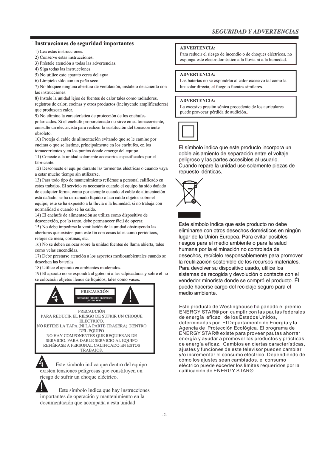 Westinghouse DW37H1G1, Westinghouse Television manual 