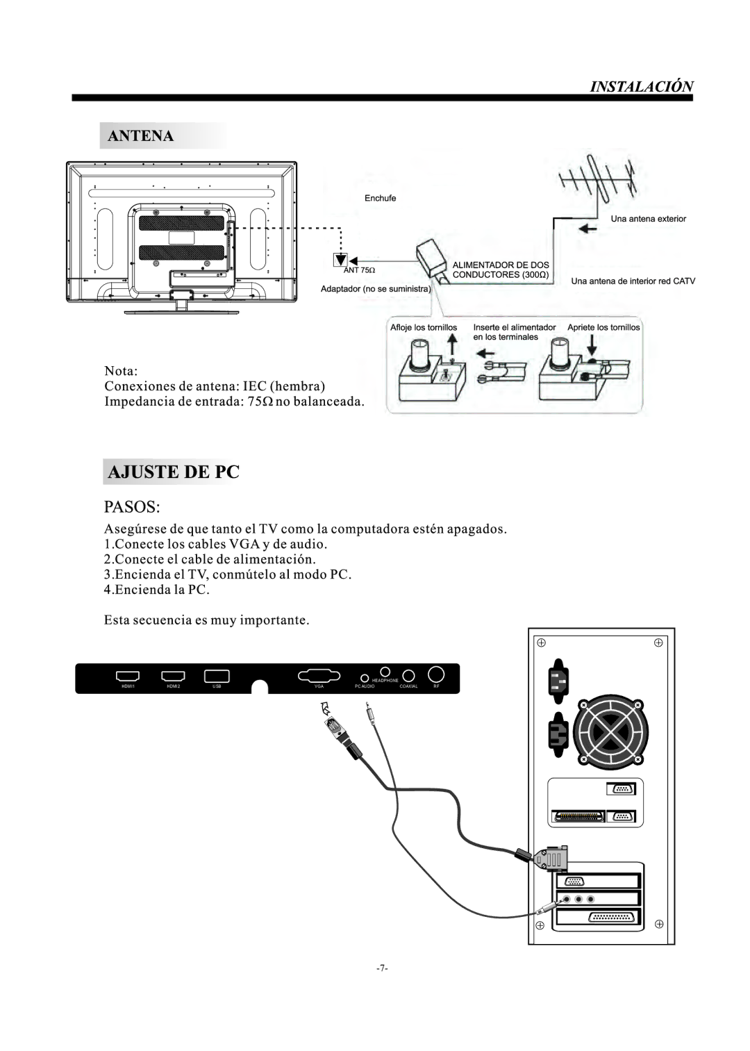 Westinghouse Westinghouse Television, DW37H1G1 manual Headphone HDMI1 HDMI2 USB VGA PC Audio Coaxial 