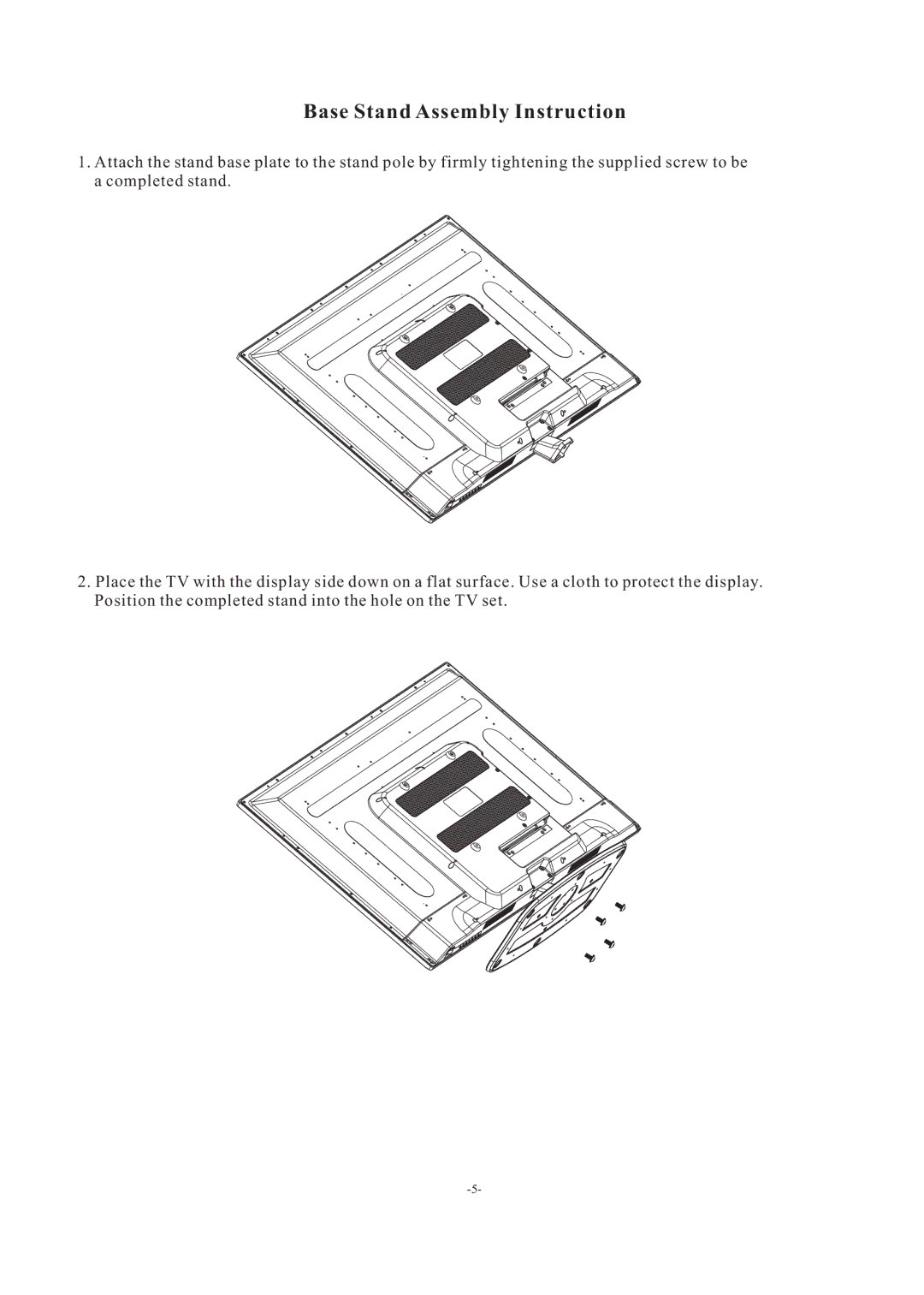 Westinghouse Westinghouse Television, DW37H1G1 manual Base Stand Assembly Instruction 