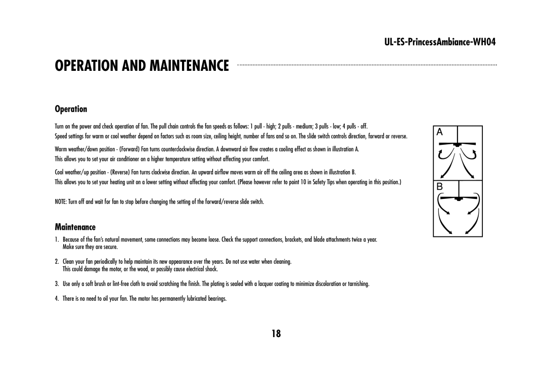 Westinghouse wh04 owner manual Operation and Maintenance 