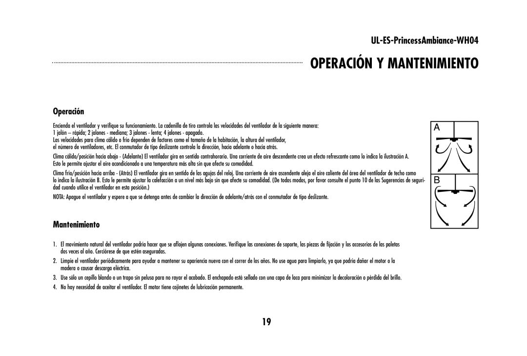 Westinghouse wh04 owner manual Operación Y Mantenimiento 