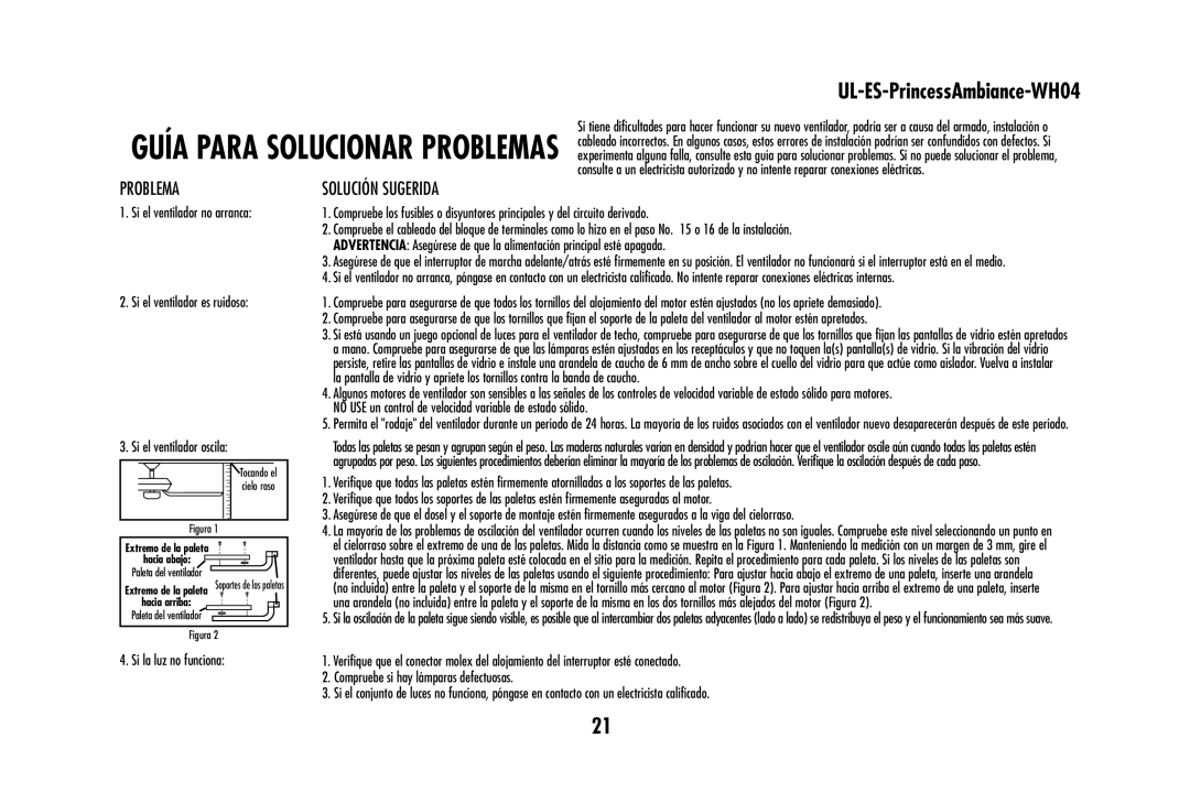 Westinghouse wh04 owner manual Problema, Solución Sugerida 