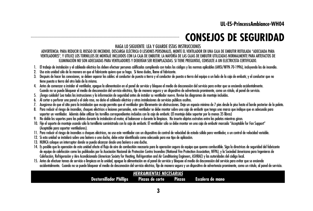 Westinghouse wh04 owner manual Consejos DE Seguridad, Haga LO Siguiente LEA Y Guarde Estas Instrucciones 