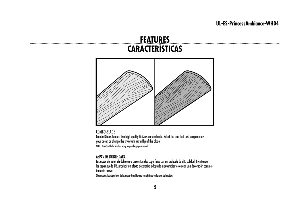 Westinghouse wh04 owner manual Combo-Blade, Aspas DE Doble Cara 