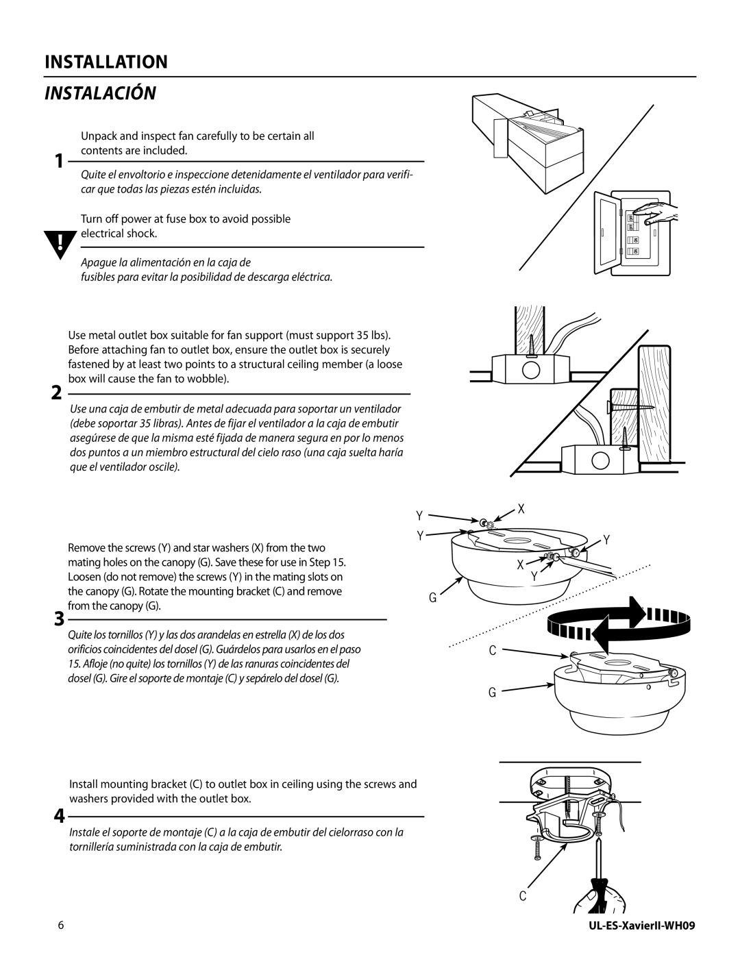 Westinghouse WH09 manual Instalación 