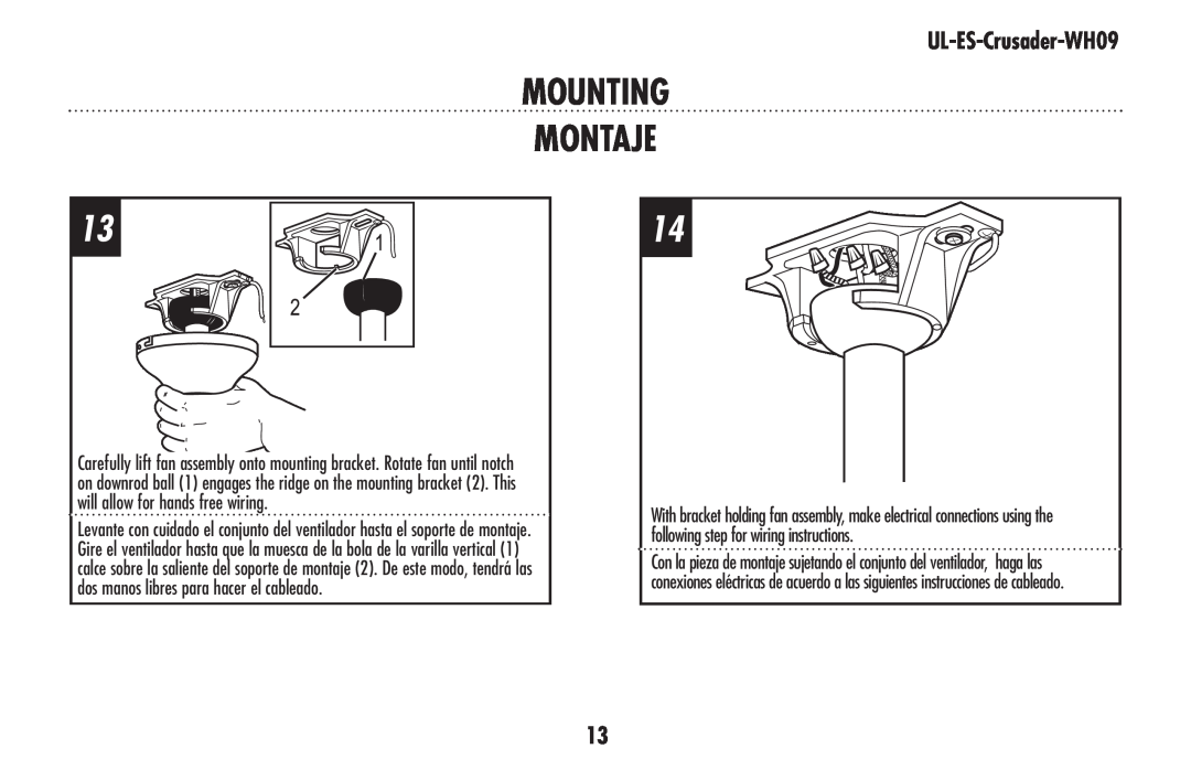 Westinghouse owner manual Mounting Montaje, UL-ES-Crusader-WH09 