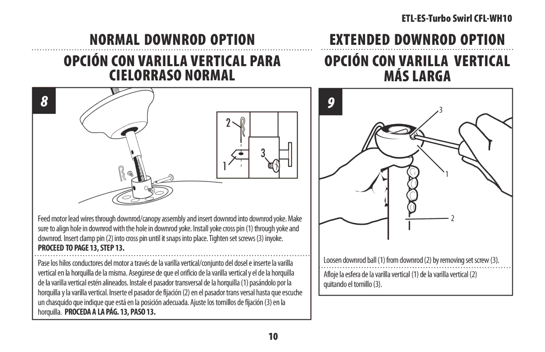 Westinghouse WH10 owner manual Normal Downrod Option, Cielorraso Normal, MÁS Larga 