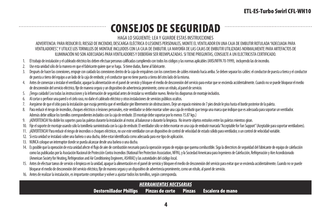 Westinghouse WH10 owner manual Consejos de seguridad 