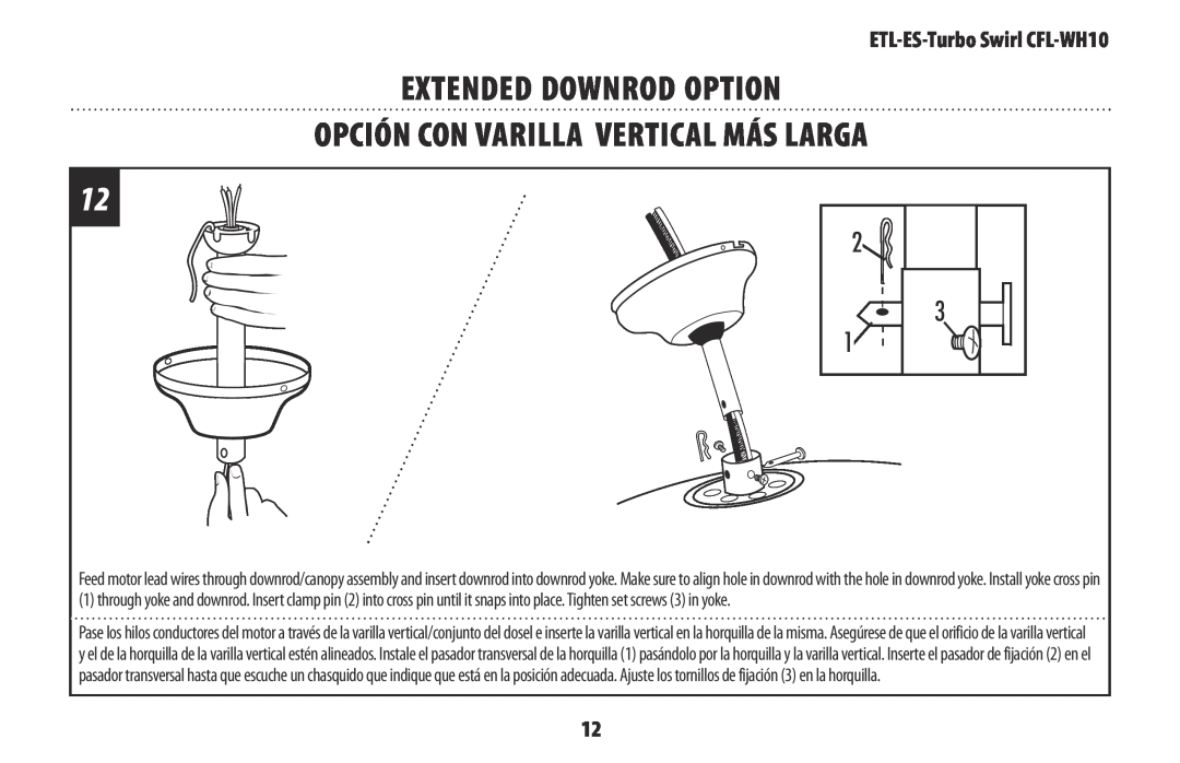 Westinghouse owner manual Extended Downrod Option, Opción Con Varilla Vertical Más Larga, ETL-ES-TurboSwirl CFL-WH10 