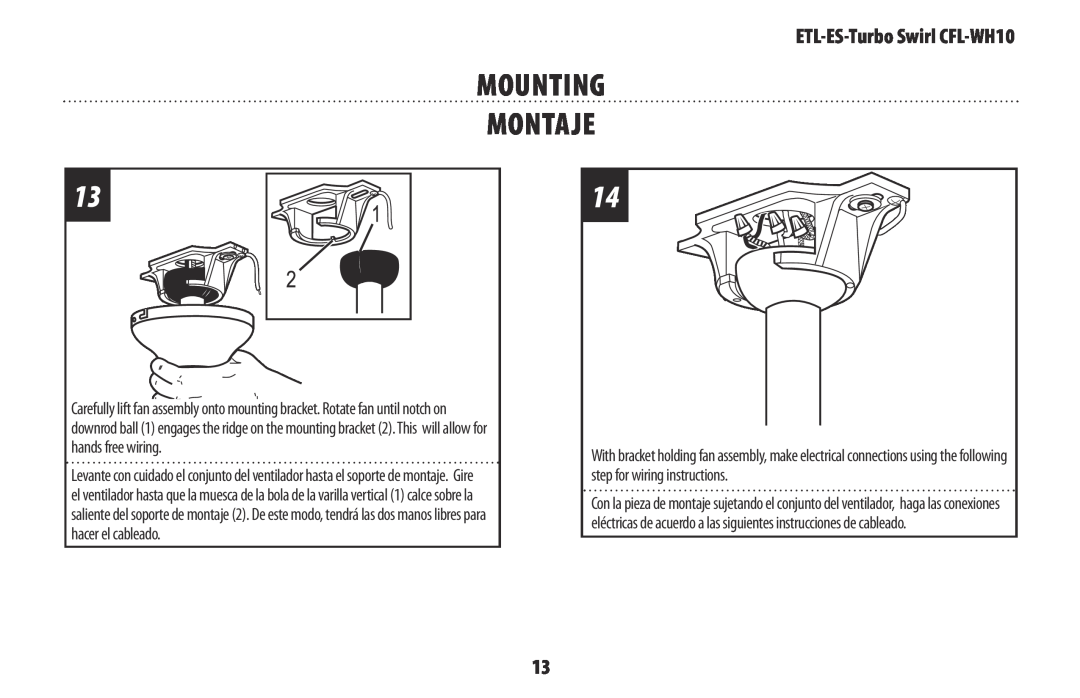 Westinghouse owner manual Mounting Montaje, ETL-ES-TurboSwirl CFL-WH10 