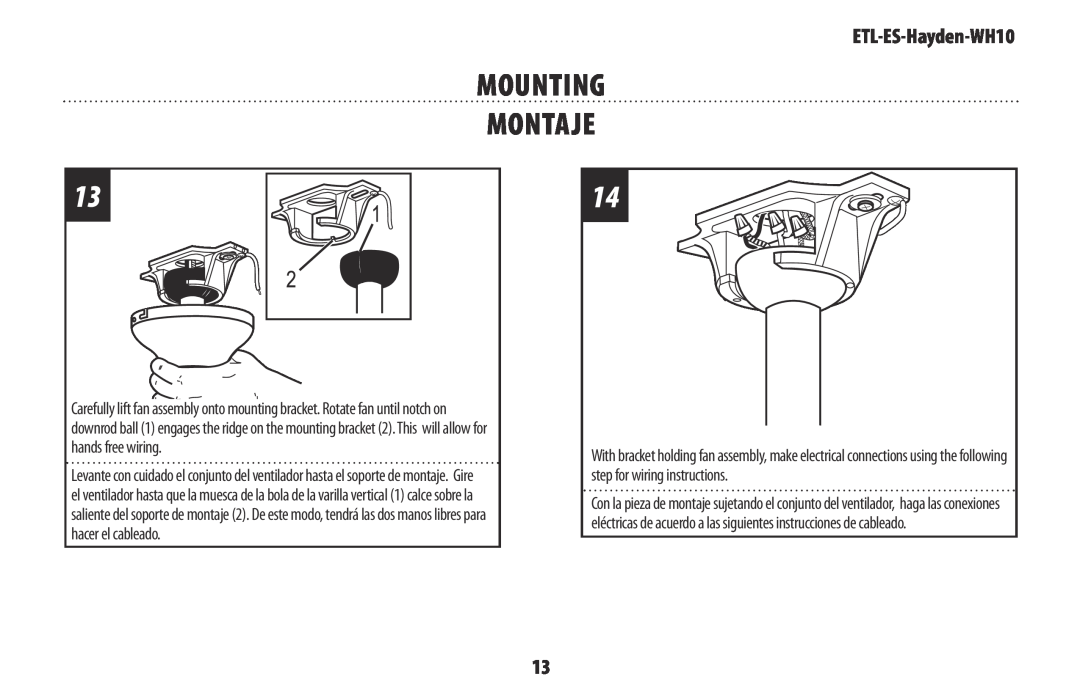 Westinghouse owner manual Mounting Montaje, ETL-ES-Hayden-WH10 