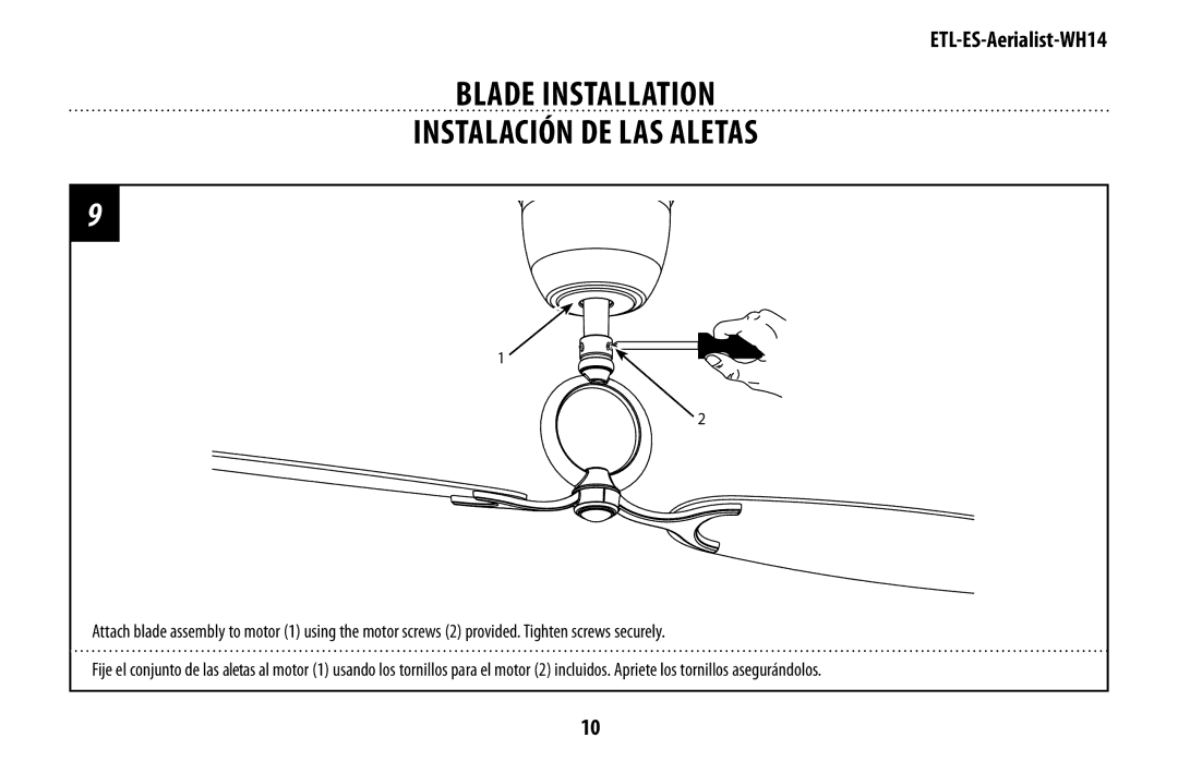 Westinghouse WH14 owner manual Blade Installation Instalación de las aletas 