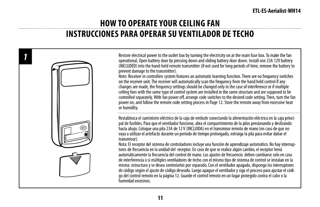 Westinghouse WH14 owner manual HOW to Operate Your Ceiling FAN, Instrucciones Para Operar SU Ventilador DE Techo 