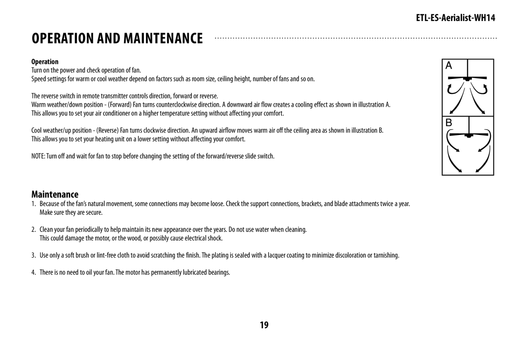 Westinghouse WH14 owner manual OPEratiOn and MaintEnanCE, Operation 