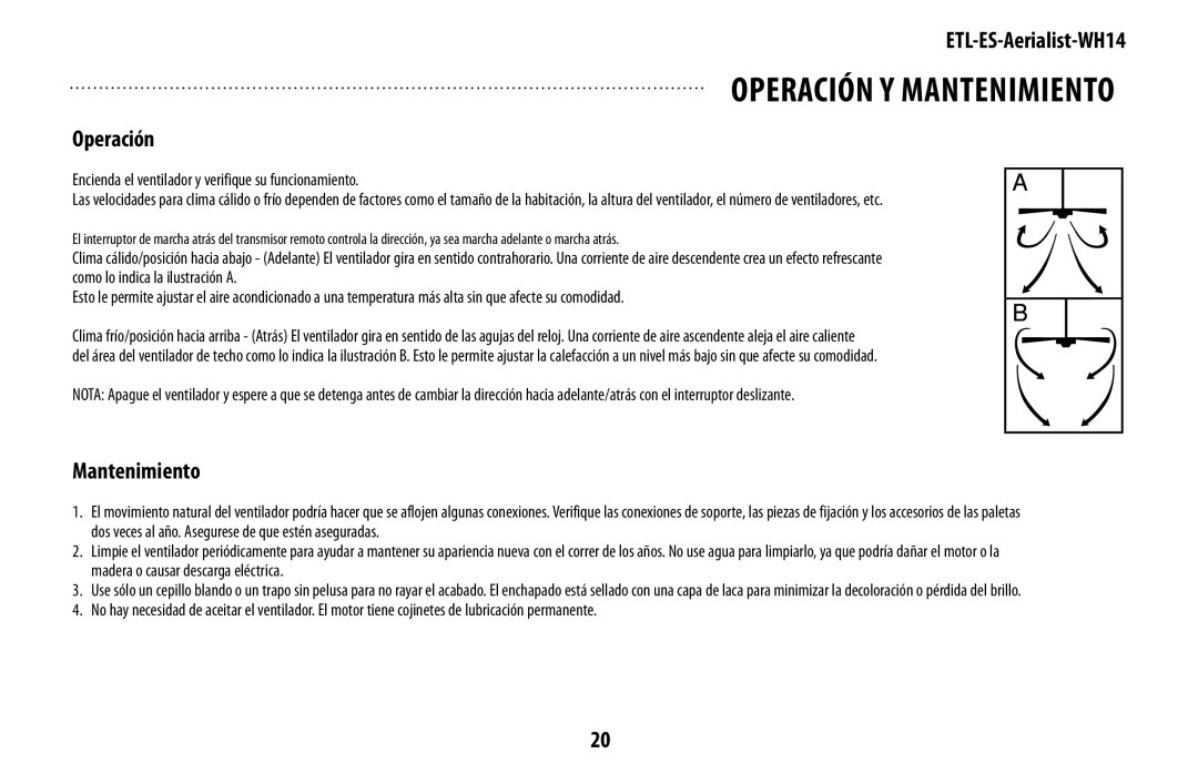 Westinghouse WH14 owner manual Operación y mantenimiento 