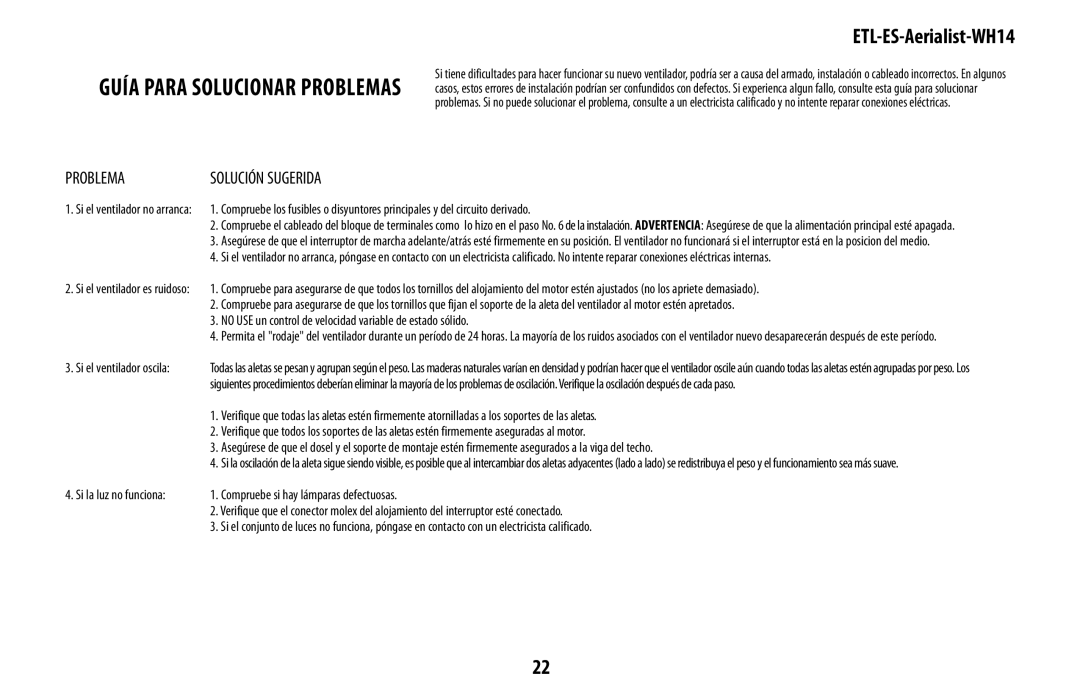 Westinghouse WH14 owner manual Problema 