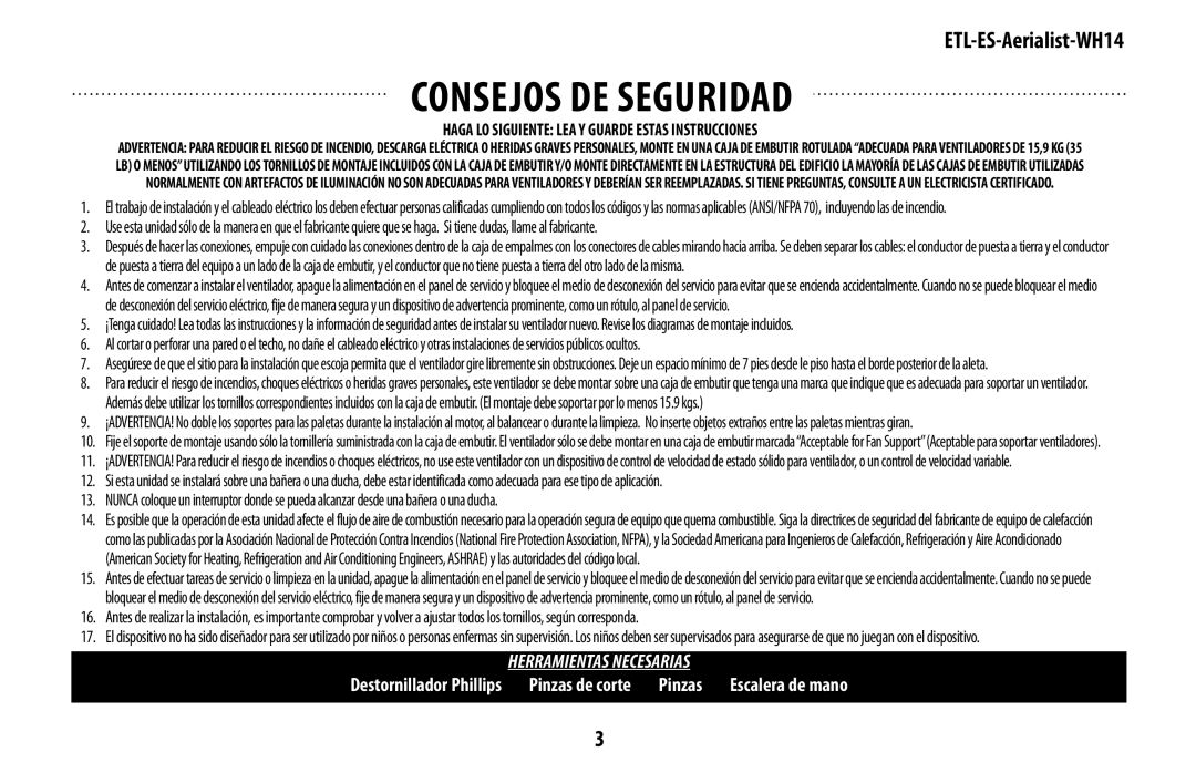 Westinghouse WH14 owner manual Consejos de seguridad 