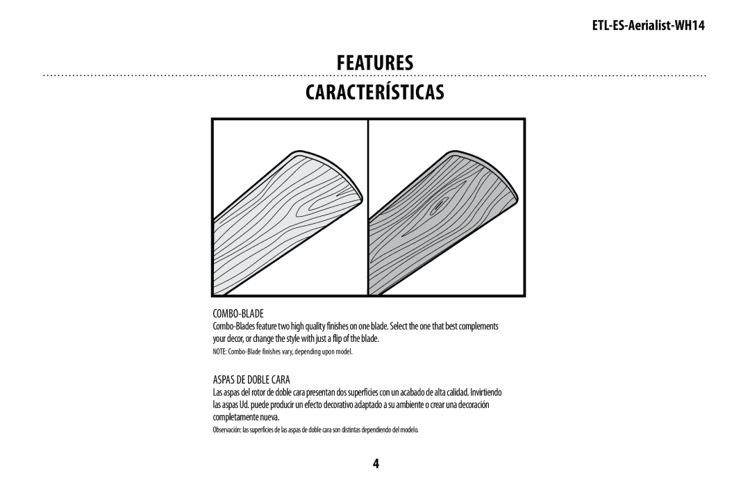 Westinghouse WH14 owner manual Features Características, Combo-Blade 