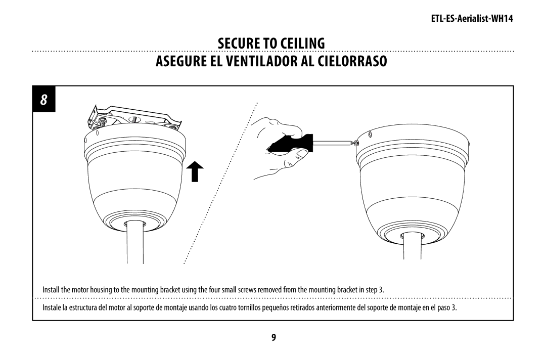 Westinghouse WH14 owner manual Secure To Ceiling Asegure el ventilador al cielorraso 