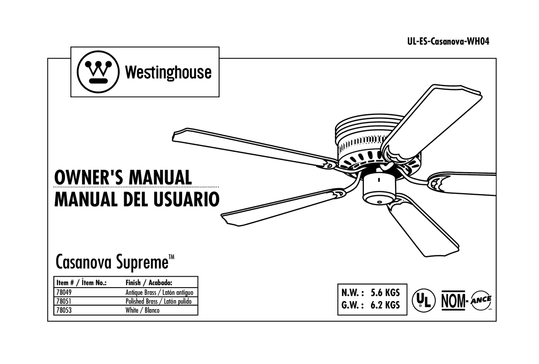 Westinghouse WHO4 owner manual Casanova SupremeTM 