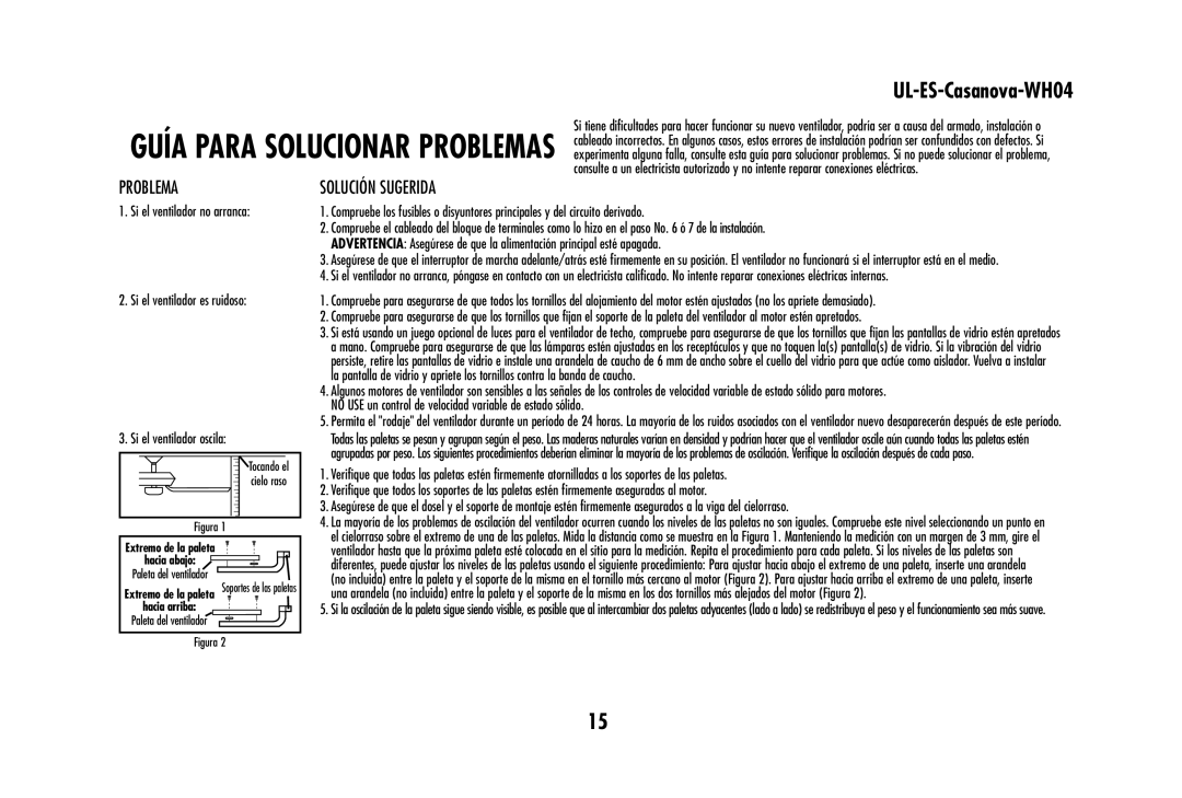 Westinghouse WHO4 owner manual Problema, Solución Sugerida 