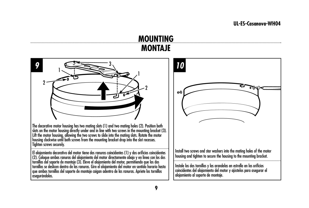 Westinghouse WHO4 owner manual Mounting Montaje 