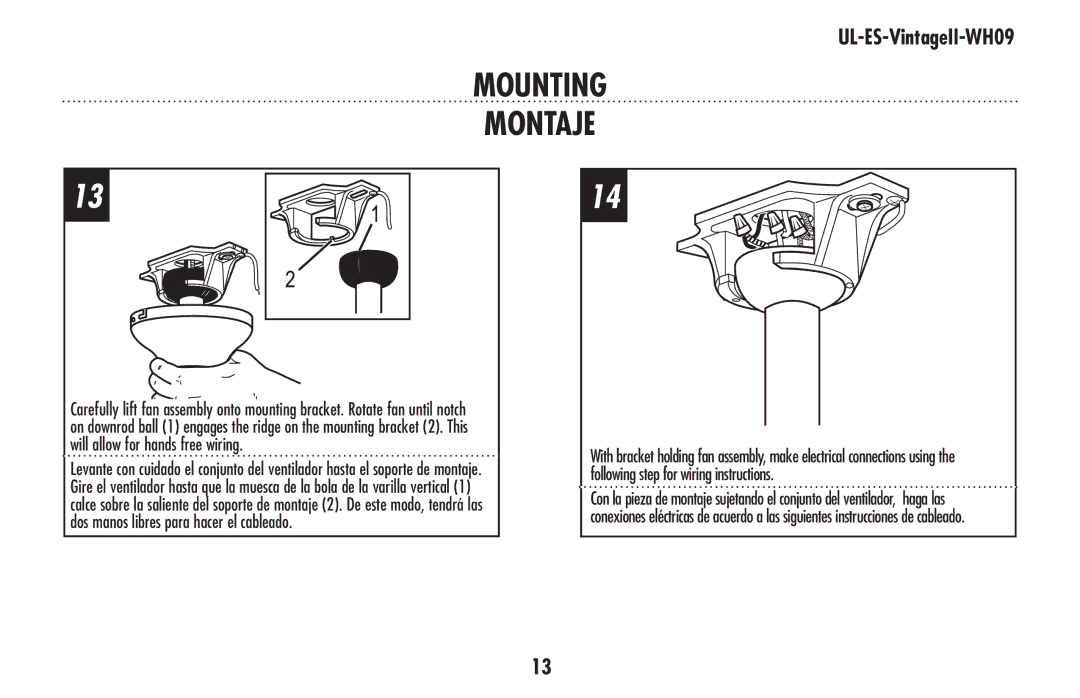 Westinghouse who9 owner manual Mounting Montaje 