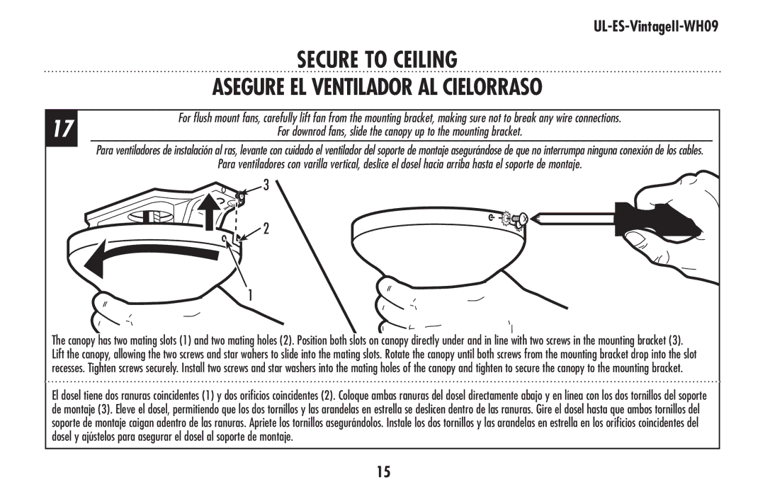 Westinghouse who9 owner manual Asegure el ventilador al cielorraso 